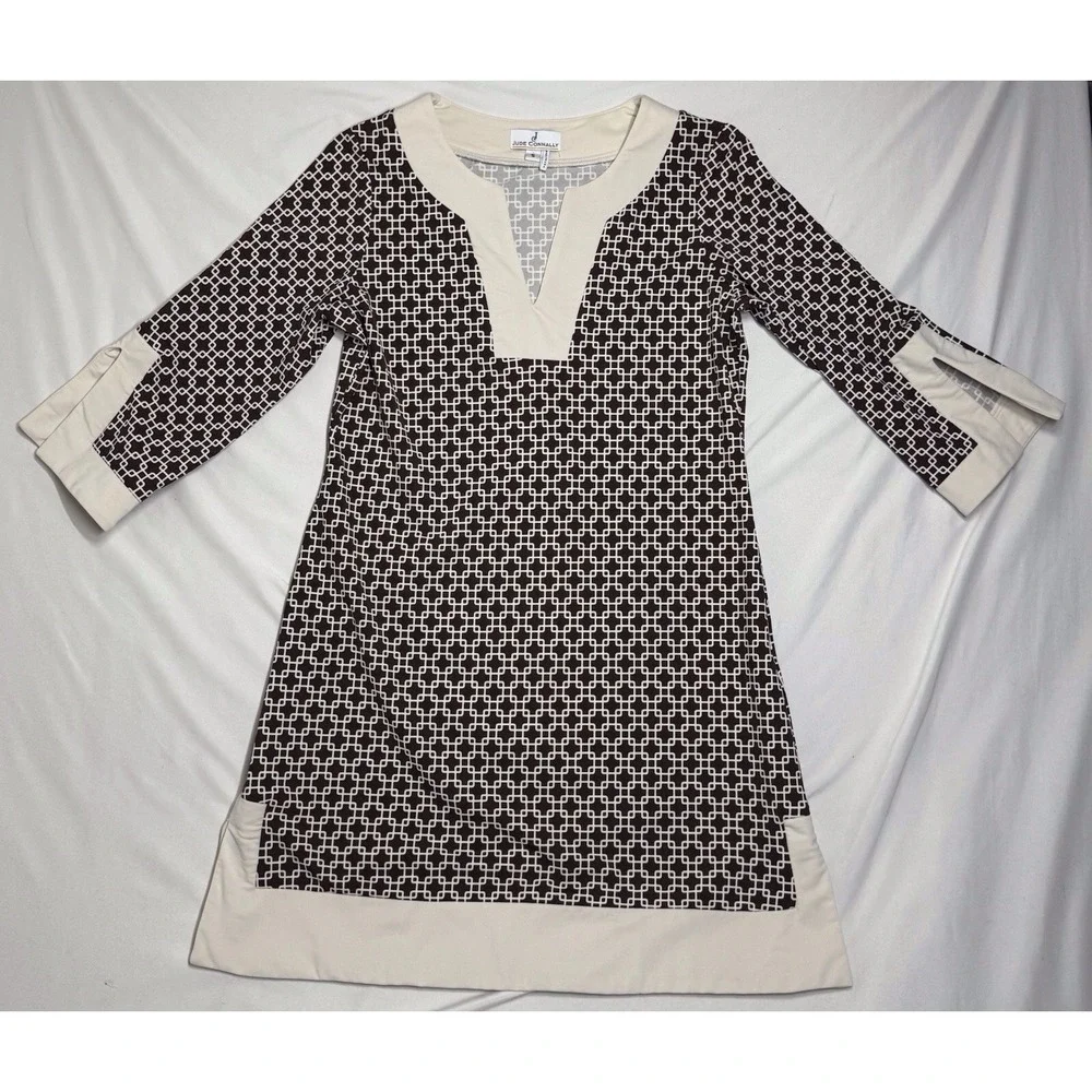 Jude Connally Holly Tunic Chain Link Brown/White Dress Womens Size Small